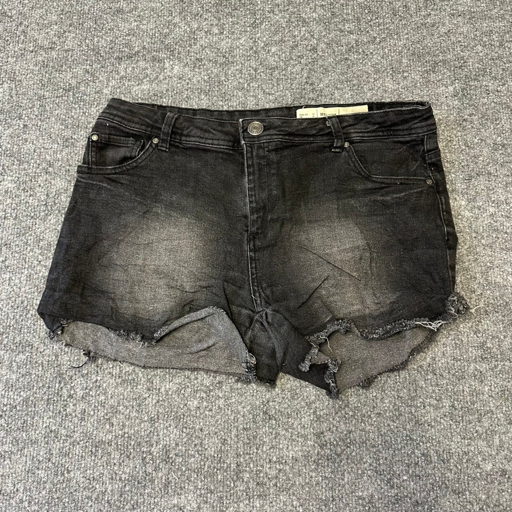 Esmara Denim Shorts Womens Size 14 Black Faded Raw Hem Cutoff Medium Waist